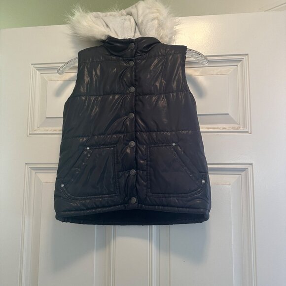 Place Girls Hooded Button Down Vest Size M7/8 Navy Polyester - Picture 3 of 9